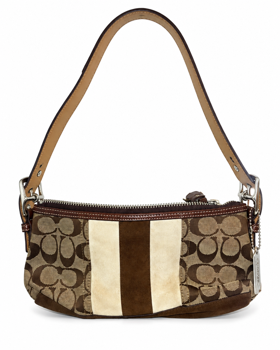 Vintage Coach Signature Stripe Shoulder Bag 7039 front view on white